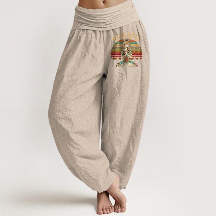 Buddha Stones Haremshose aus reiner Baumwolle mit farbigen Streifen und Lotus-Meditationsmotiv (Namaste). - Bräunen - US16, UK/AU20, EU48 (3XL) - image 11
