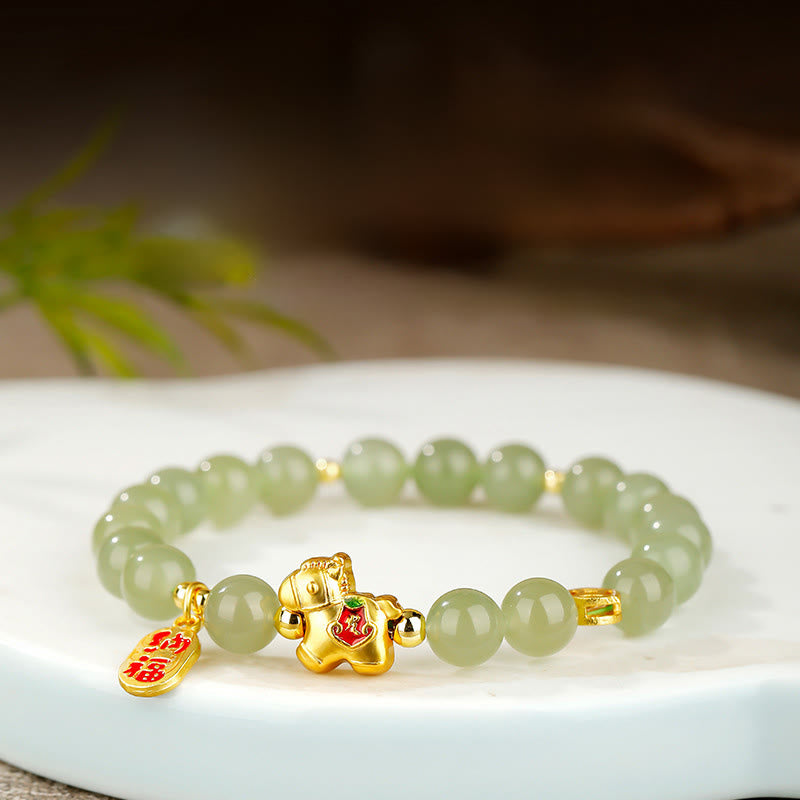 Buddha Stones Hetian-Jade-Armband zum Jahr des Pferdes - Hetian-Jade (Handgelenkumfang: 17 cm) - 10 mm - image 0