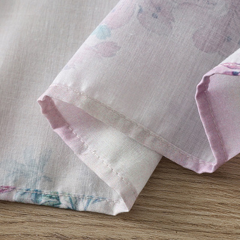 Buddha Stones Herbstliches lila-blumen-grünes Blättermuster, Stehkragen mit Froschknopfleiste, Langarm-Baumwollhemd für Damen - image 10