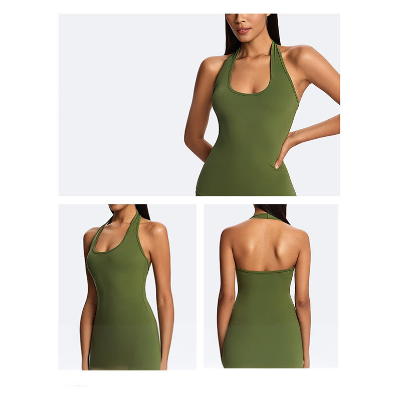 Buddha Stones Kurzes, ärmelloses Neckholder-Top mit geradem Bein und gerader Hose – ideal für Sport, Fitness und Yoga. - image 18