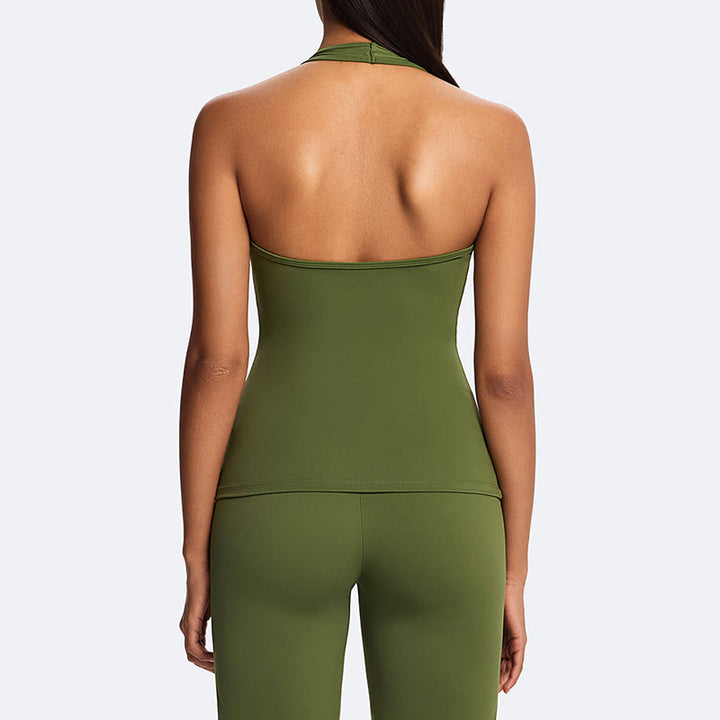 Buddha Stones Kurzes, ärmelloses Neckholder-Top mit geradem Bein und gerader Hose – ideal für Sport, Fitness und Yoga. - image 9