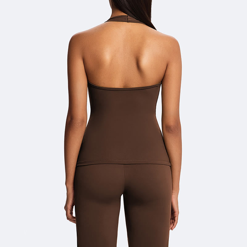 Buddha Stones Kurzes, ärmelloses Neckholder-Top mit geradem Bein und gerader Hose – ideal für Sport, Fitness und Yoga. - image 2