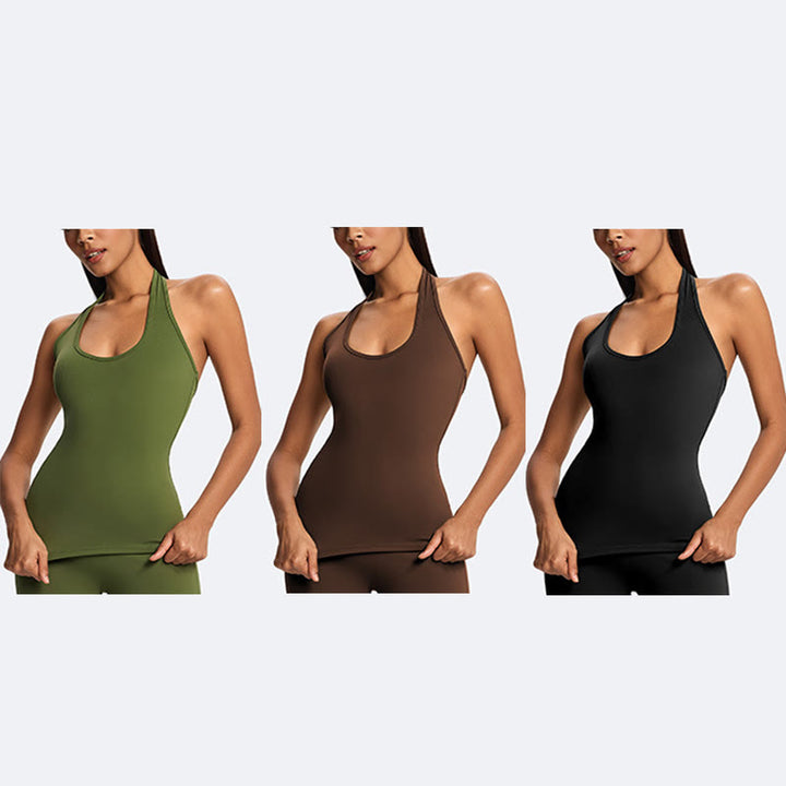 Buddha Stones Kurzes, ärmelloses Neckholder-Top mit geradem Bein und gerader Hose – ideal für Sport, Fitness und Yoga. - image 27