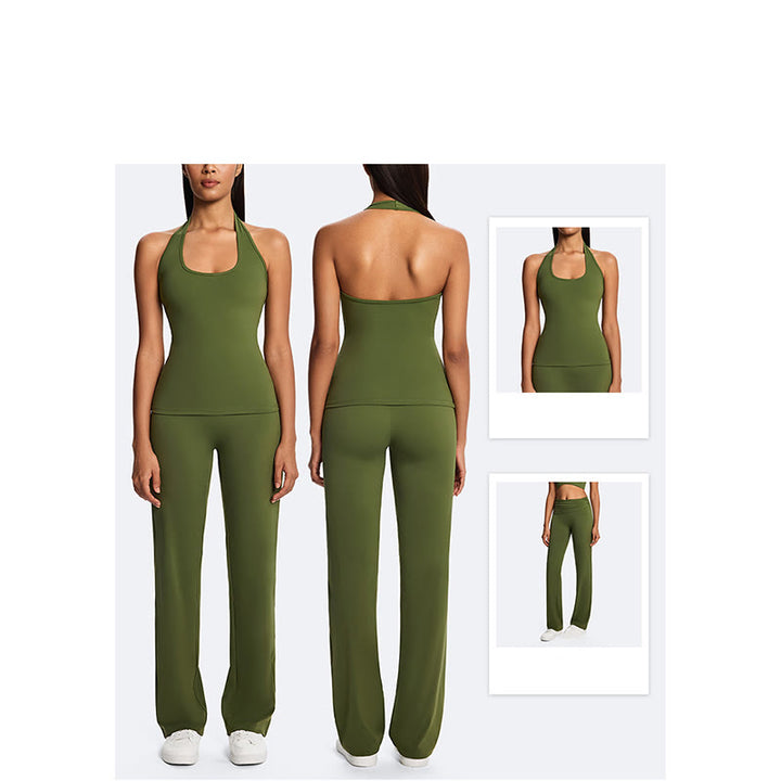 Buddha Stones Kurzes, ärmelloses Neckholder-Top mit geradem Bein und gerader Hose – ideal für Sport, Fitness und Yoga. - image 19