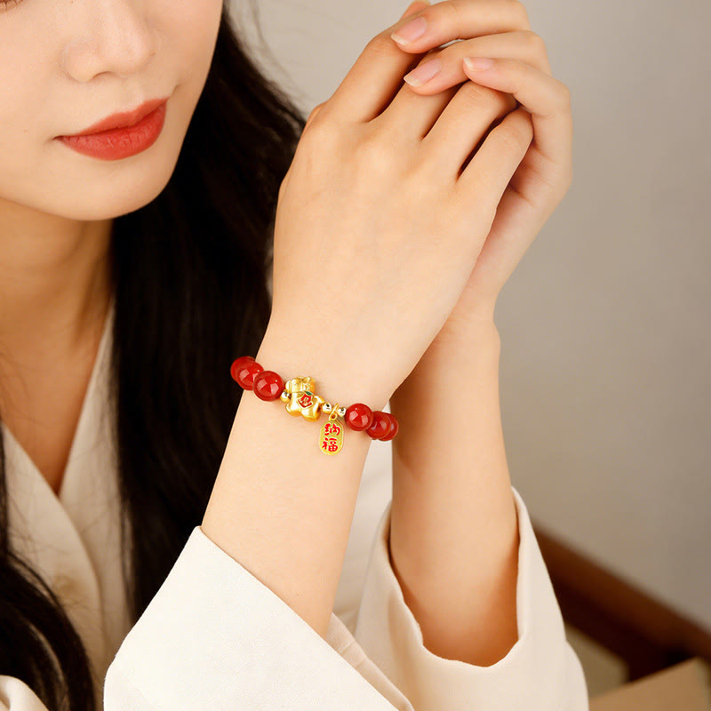 Buddha Stones Armband aus rotem Achat, Symbol des Jahres des Pferdes - image 3