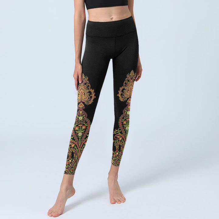 Buddha Stones Leggings mit mehrfarbigem Paisley-Blumenmuster, Damen-Yogahose - image 5