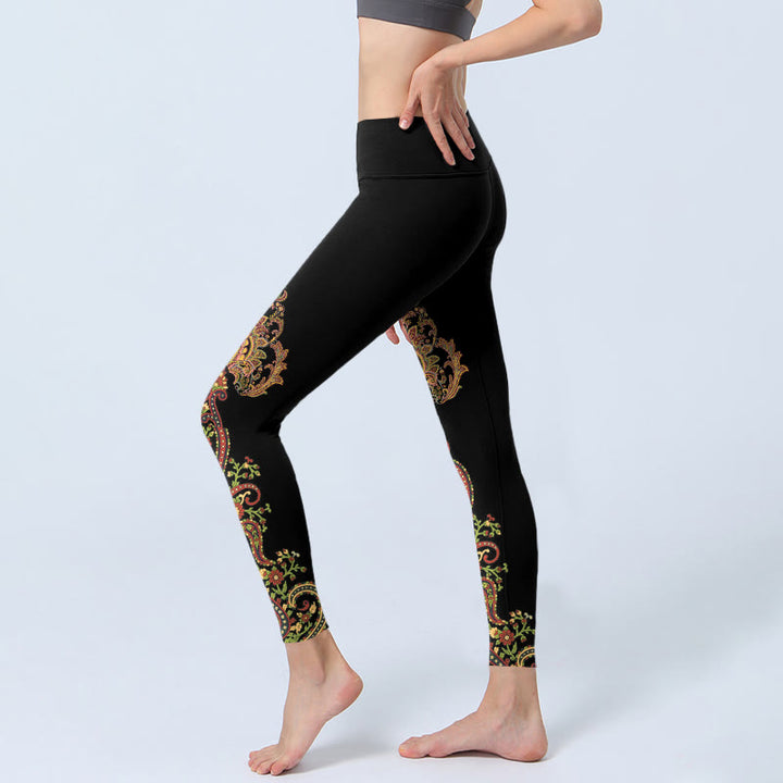 Buddha Stones Leggings mit mehrfarbigem Paisley-Blumenmuster, Damen-Yogahose - image 2