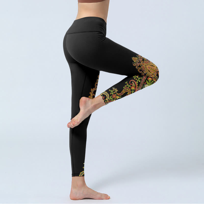 Buddha Stones Leggings mit mehrfarbigem Paisley-Blumenmuster, Damen-Yogahose - image 3