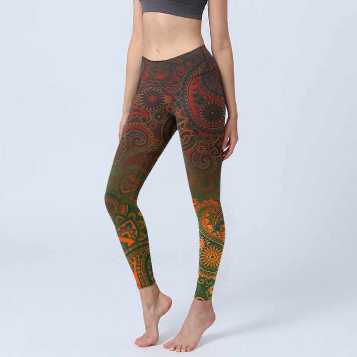 Buddha Stones Leggings mit Cashew-Blumen-Paisley-Print, Damen-Yogahose - Sattelbraun - US18, UK/AU22, EU50 (4XL) - image 0