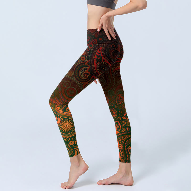 Buddha Stones Leggings mit Cashew-Blumen-Paisley-Print, Damen-Yogahose - image 2