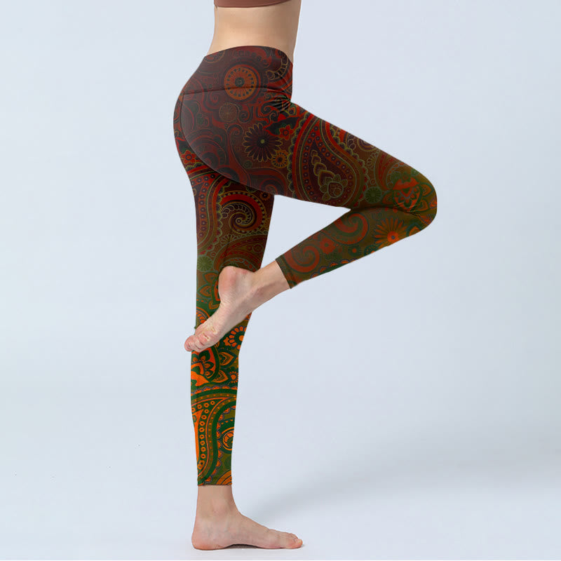 Buddha Stones Leggings mit Cashew-Blumen-Paisley-Print, Damen-Yogahose - image 3