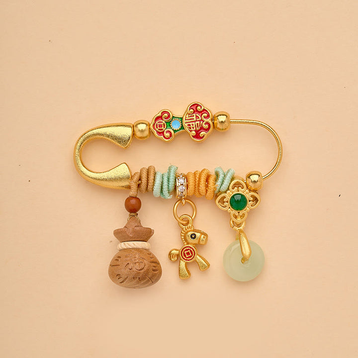 Buddha Stones Jahr des Pferdes Fu-Zeichen Lotus zieht Glück an Ruyi Griff Frieden Schnalle Glücksbrosche - Kürbis Friedensschnalle Pferd - image 13