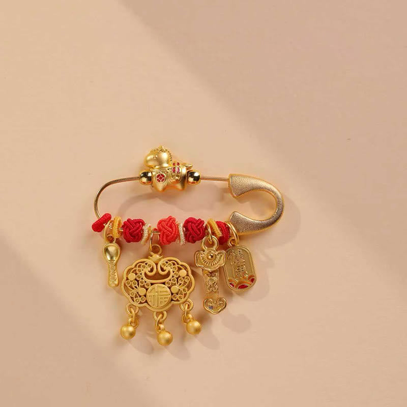 Buddha Stones Jahr des Pferdes Fu-Zeichen Langlebigkeitsverschluss Ruyi-Griff Glücksbrosche - Langlebigkeitssicherung Ruyi Gesundes Pferd - image 3