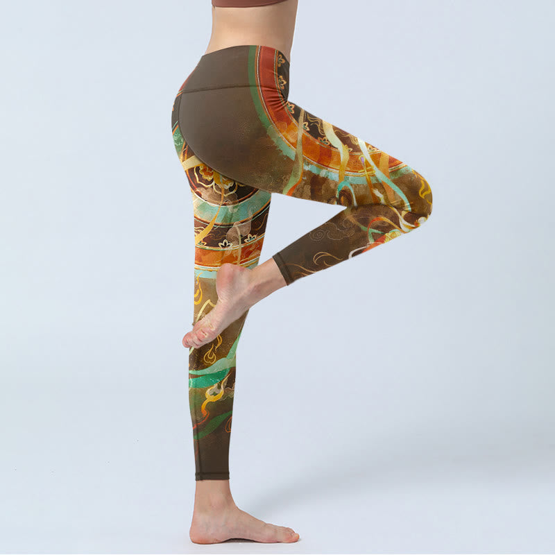 Buddha Stones Dunhuang Leggings mit Mandala-Print und fliegenden Apsaras – Sport- und Yogahosen für Damen - image 3