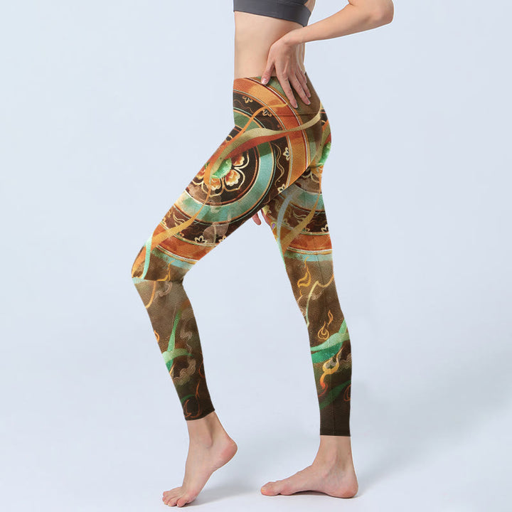 Buddha Stones Dunhuang Leggings mit Mandala-Print und fliegenden Apsaras – Sport- und Yogahosen für Damen - image 2