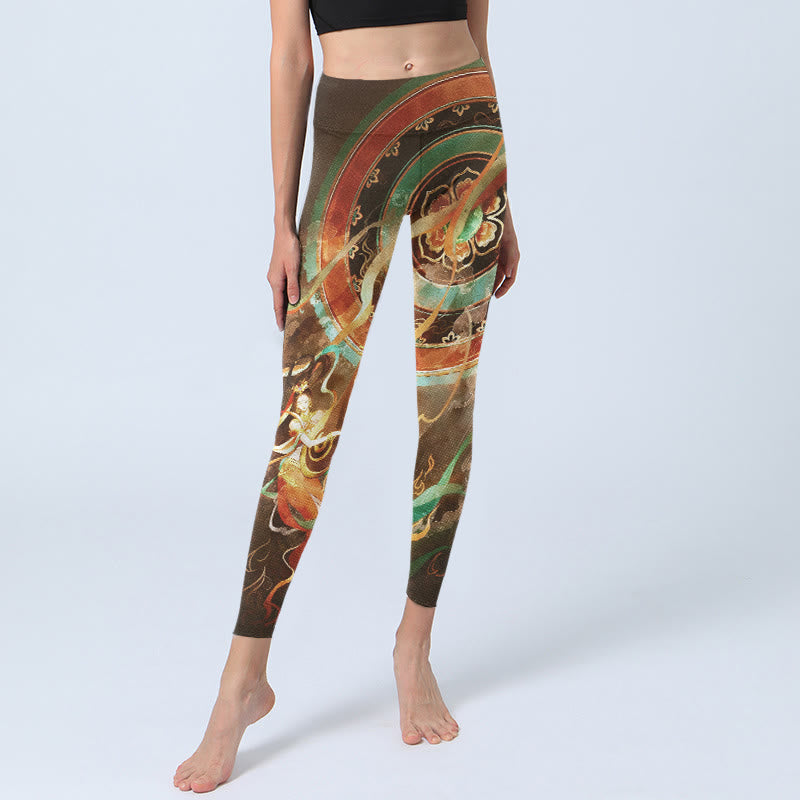 Buddha Stones Dunhuang Leggings mit Mandala-Print und fliegenden Apsaras – Sport- und Yogahosen für Damen - image 5