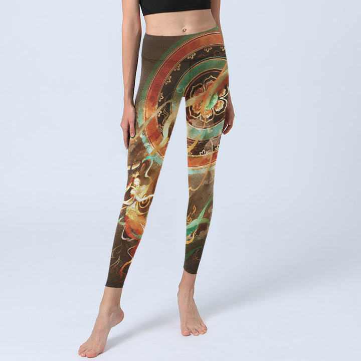 Buddha Stones Dunhuang Leggings mit Mandala-Print und fliegenden Apsaras – Sport- und Yogahosen für Damen - image 5