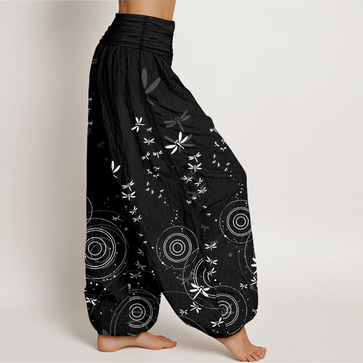 Buddha Stones Haremshose aus reiner Baumwolle mit kreisförmigem Libellenmuster und elastischem Bund für Damen - image 10