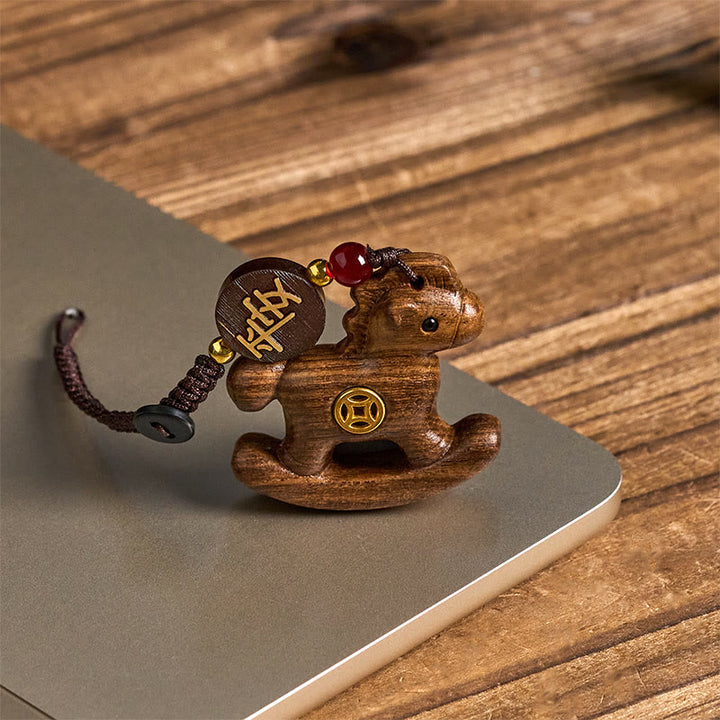 Buddha Stones ​​Jahr des Pferdes Regenbogen-Eukalyptus Kleinblättriges rotes Sandelholz Lindenholz Ebenholz Geschnitzter positiver Schlüsselanhänger - image 22