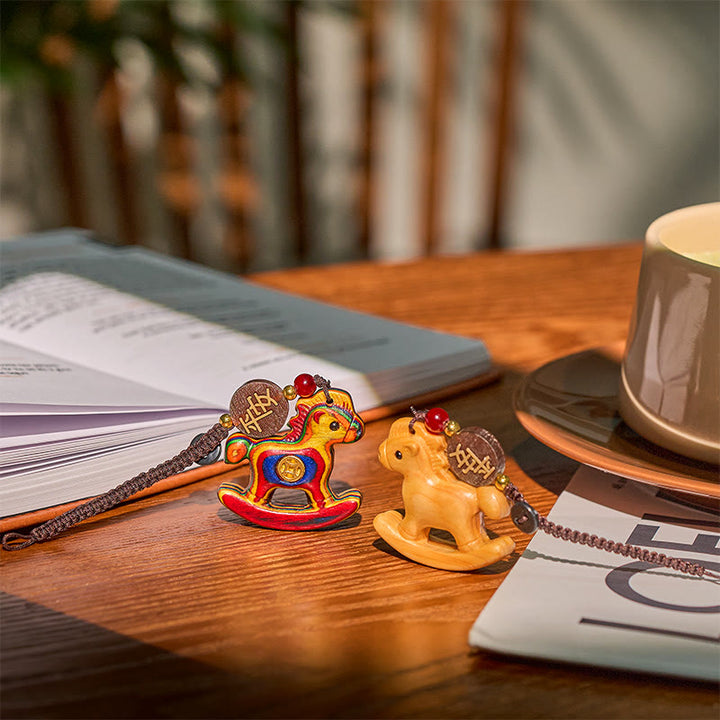 Buddha Stones ​​Jahr des Pferdes Regenbogen-Eukalyptus Kleinblättriges rotes Sandelholz Lindenholz Ebenholz Geschnitzter positiver Schlüsselanhänger - image 27