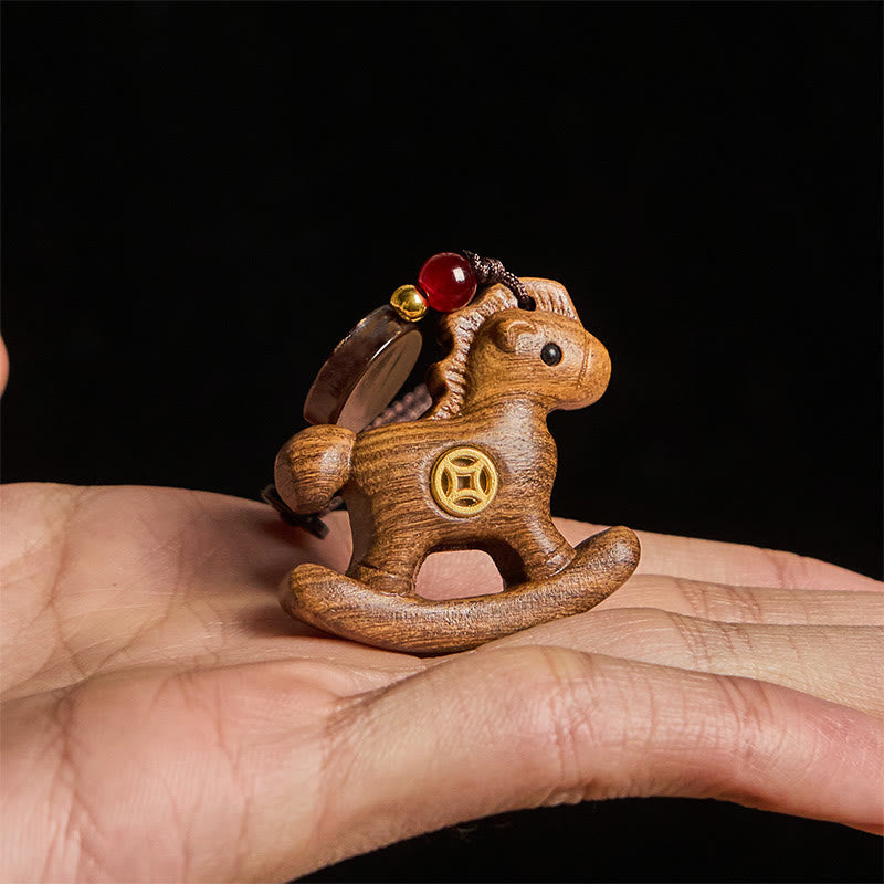 Buddha Stones ​​Jahr des Pferdes Regenbogen-Eukalyptus Kleinblättriges rotes Sandelholz Lindenholz Ebenholz Geschnitzter positiver Schlüsselanhänger - image 24