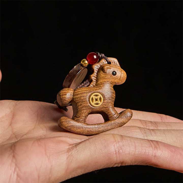 Buddha Stones ​​Jahr des Pferdes Regenbogen-Eukalyptus Kleinblättriges rotes Sandelholz Lindenholz Ebenholz Geschnitzter positiver Schlüsselanhänger - image 24