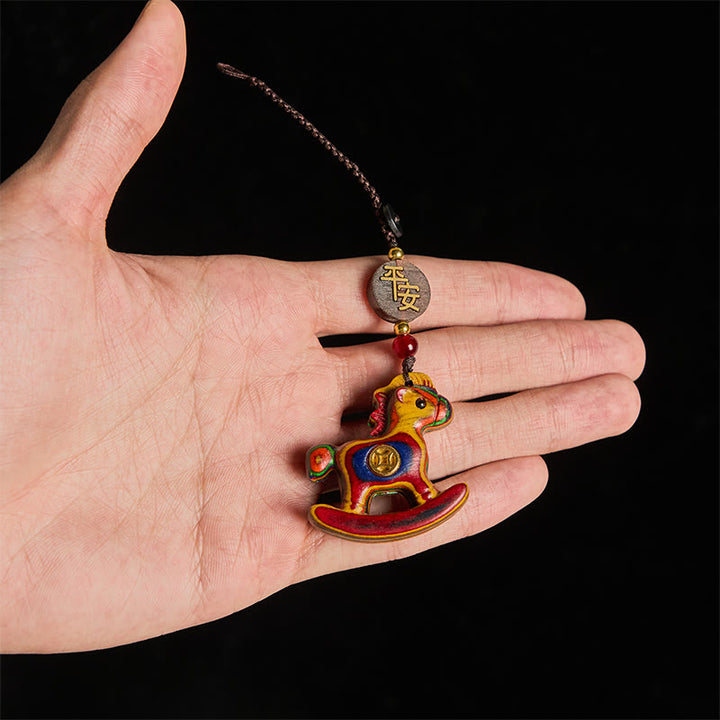 Buddha Stones ​​Jahr des Pferdes Regenbogen-Eukalyptus Kleinblättriges rotes Sandelholz Lindenholz Ebenholz Geschnitzter positiver Schlüsselanhänger - image 5