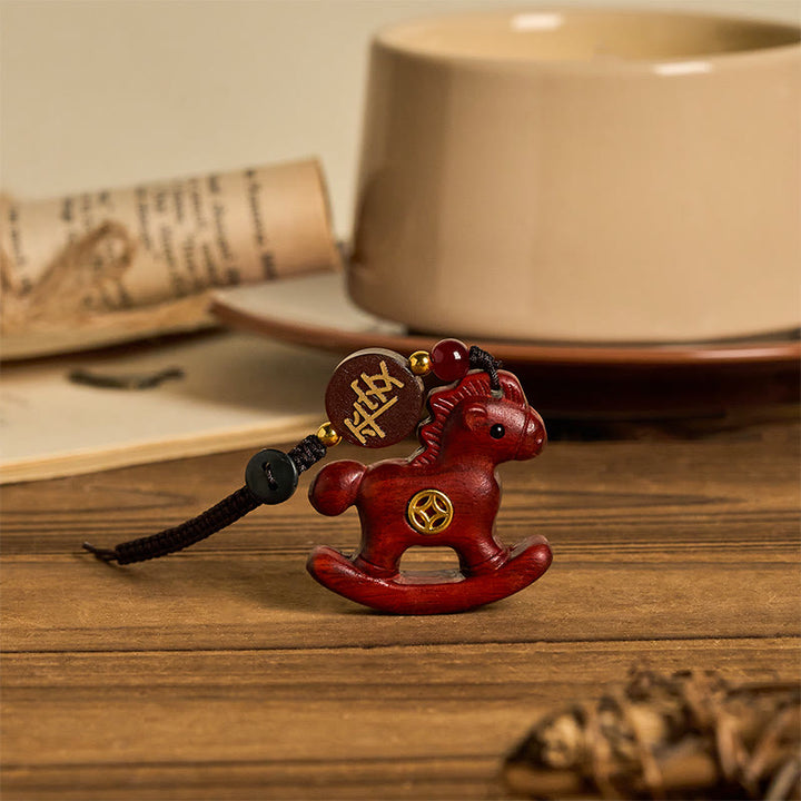 Buddha Stones ​​Jahr des Pferdes Regenbogen-Eukalyptus Kleinblättriges rotes Sandelholz Lindenholz Ebenholz Geschnitzter positiver Schlüsselanhänger - image 8