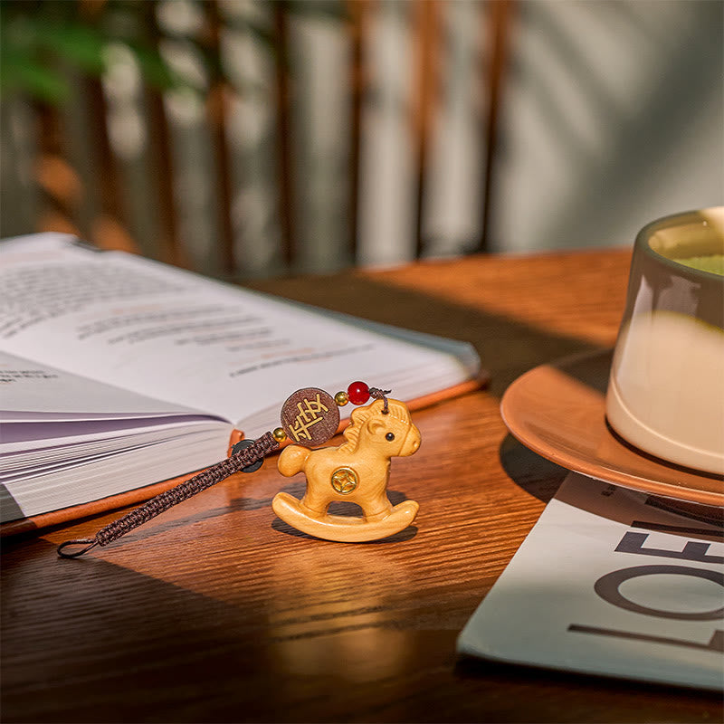 Buddha Stones ​​Jahr des Pferdes Regenbogen-Eukalyptus Kleinblättriges rotes Sandelholz Lindenholz Ebenholz Geschnitzter positiver Schlüsselanhänger - image 17