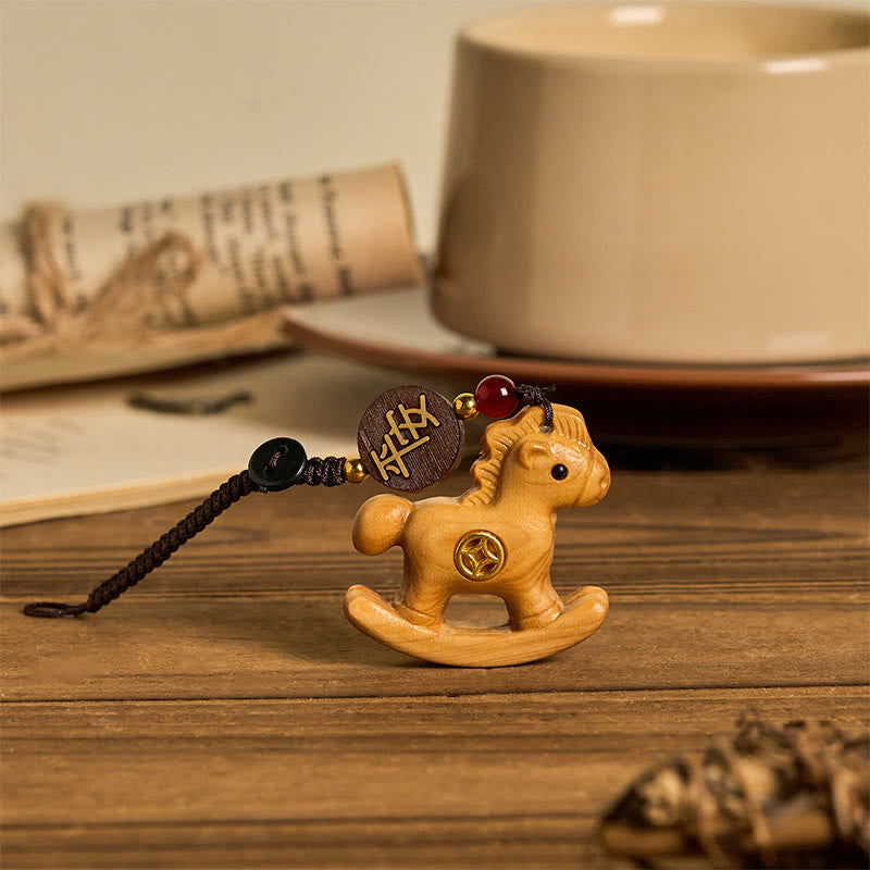 Buddha Stones ​​Jahr des Pferdes Regenbogen-Eukalyptus Kleinblättriges rotes Sandelholz Lindenholz Ebenholz Geschnitzter positiver Schlüsselanhänger - image 15