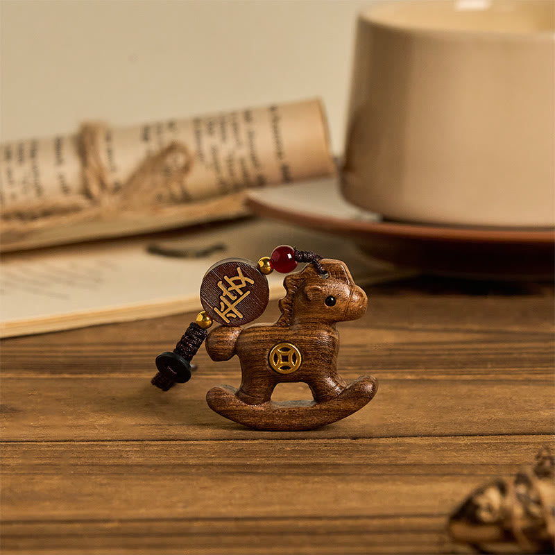 Buddha Stones ​​Jahr des Pferdes Regenbogen-Eukalyptus Kleinblättriges rotes Sandelholz Lindenholz Ebenholz Geschnitzter positiver Schlüsselanhänger - image 21