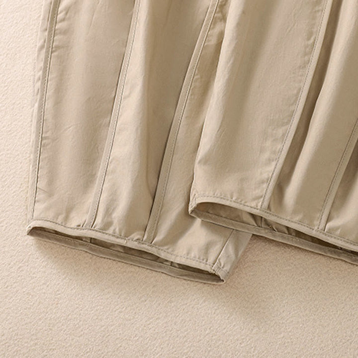 Buddha Stones Sommerliche, schlichte, einfarbige, hochtaillierte Damen-Haremshose mit Falten und Taschen - image 18