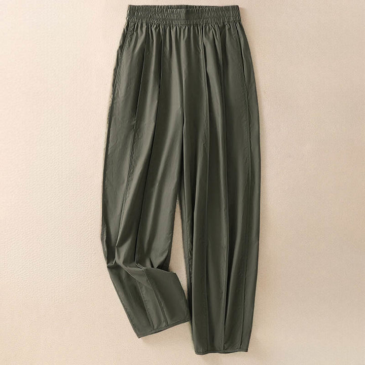 Buddha Stones Sommerliche, schlichte, einfarbige, hochtaillierte Damen-Haremshose mit Falten und Taschen - image 2
