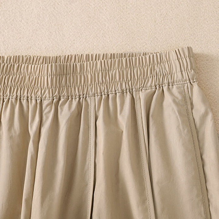 Buddha Stones Sommerliche, schlichte, einfarbige, hochtaillierte Damen-Haremshose mit Falten und Taschen - image 13