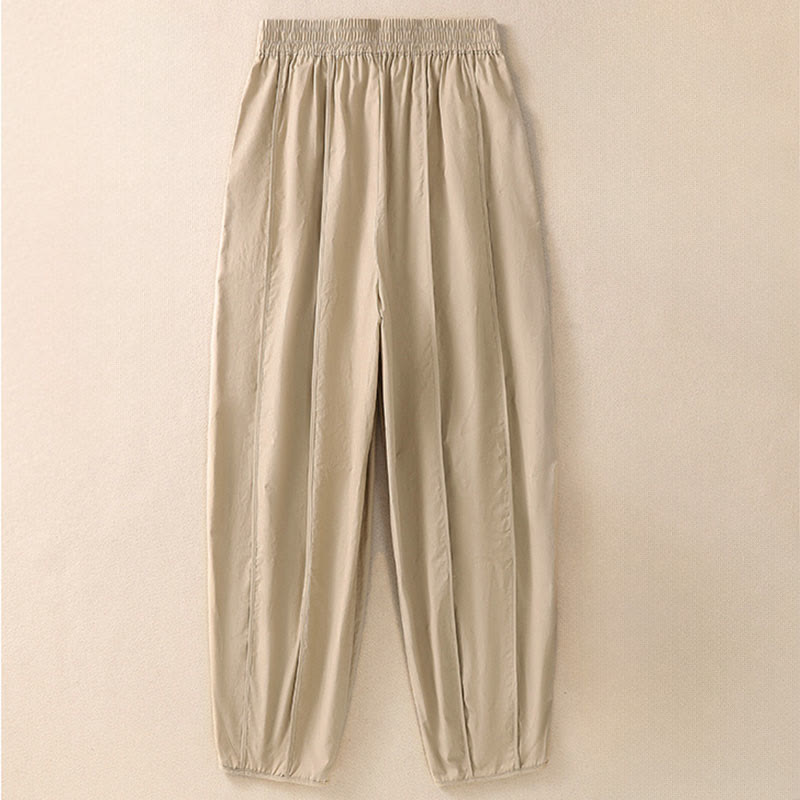 Buddha Stones Sommerliche, schlichte, einfarbige, hochtaillierte Damen-Haremshose mit Falten und Taschen - image 10