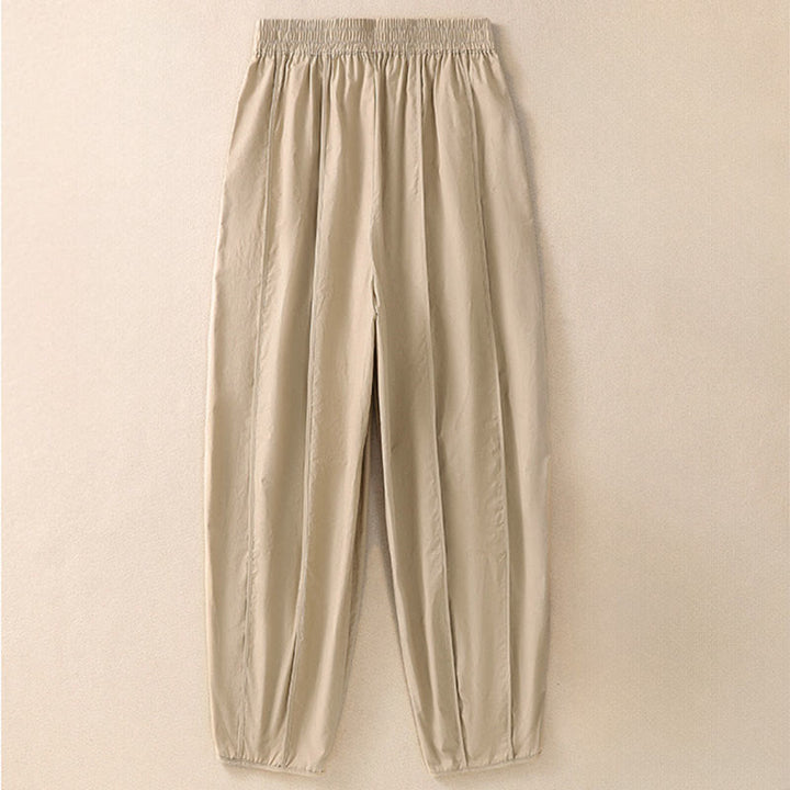 Buddha Stones Sommerliche, schlichte, einfarbige, hochtaillierte Damen-Haremshose mit Falten und Taschen - image 10