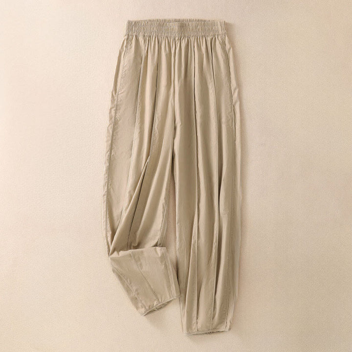Buddha Stones Sommerliche, schlichte, einfarbige, hochtaillierte Damen-Haremshose mit Falten und Taschen - Weizen - US 8-10, UK/AU 12-14, EU 40-42 (2XL) - image 9