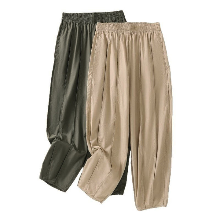 Buddha Stones Sommerliche, schlichte, einfarbige, hochtaillierte Damen-Haremshose mit Falten und Taschen - image 24