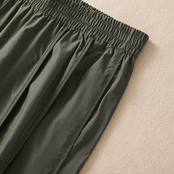 Buddha Stones Sommerliche, schlichte, einfarbige, hochtaillierte Damen-Haremshose mit Falten und Taschen - image 6