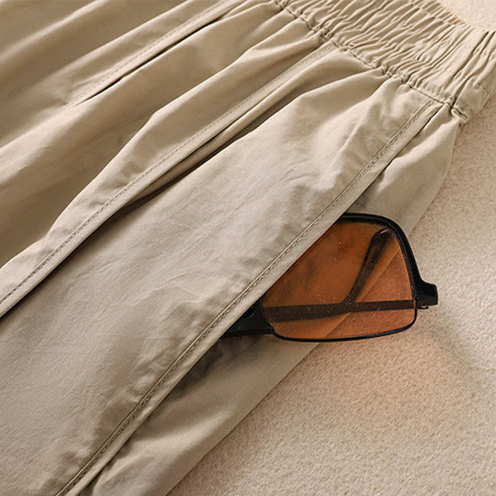 Buddha Stones Sommerliche, schlichte, einfarbige, hochtaillierte Damen-Haremshose mit Falten und Taschen - image 14