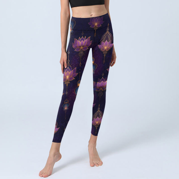 Buddha Stones Leggings mit traumhaftem Lotusblumen-Laternenmuster – Damen-Yogahose - image 5