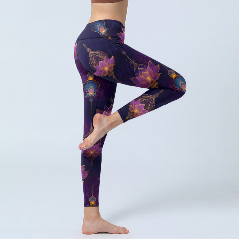 Buddha Stones Leggings mit traumhaftem Lotusblumen-Laternenmuster – Damen-Yogahose - image 3