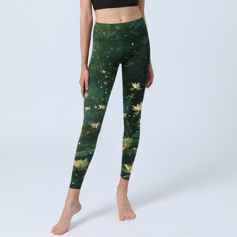 Buddha Stones Leggings mit traumhaftem Lotusblumen- und Blattmuster – die perfekte Sport- und Yogahose für Damen - image 5