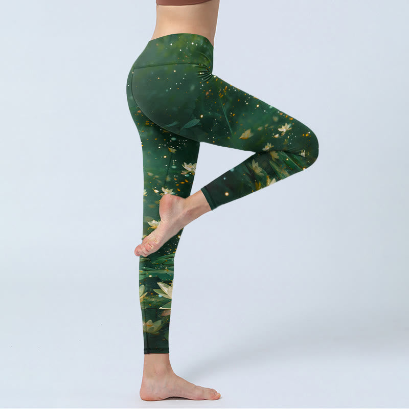 Buddha Stones Leggings mit traumhaftem Lotusblumen- und Blattmuster – die perfekte Sport- und Yogahose für Damen - image 3