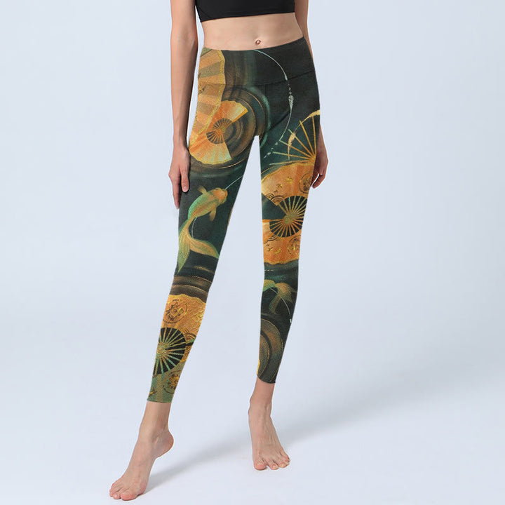Buddha Stones Wunderschöne Leggings mit Fächerdesign und Koi-Fisch-Print, ideal für Sport und Yoga – Damen-Yogahose - image 5