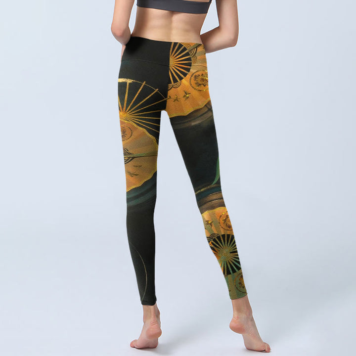 Buddha Stones Wunderschöne Leggings mit Fächerdesign und Koi-Fisch-Print, ideal für Sport und Yoga – Damen-Yogahose - image 6