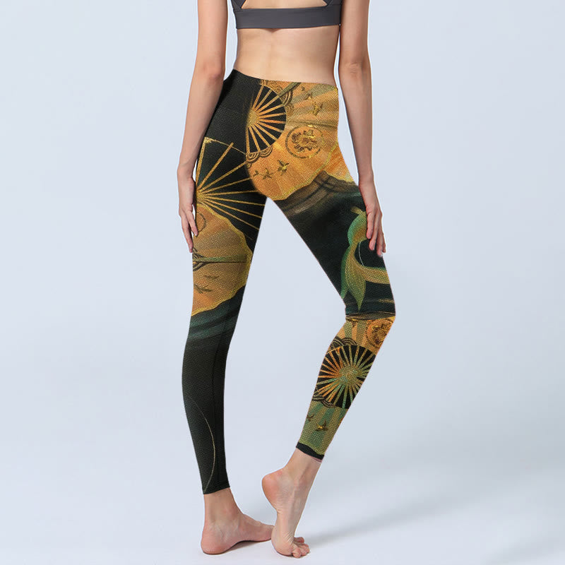 Buddha Stones Wunderschöne Leggings mit Fächerdesign und Koi-Fisch-Print, ideal für Sport und Yoga – Damen-Yogahose - image 4