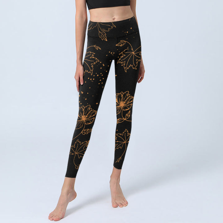 Buddha Stones Leggings im minimalistischen Stil mit Blumen-, Blatt- und Sternenmuster, Yogahose für Damen - image 5