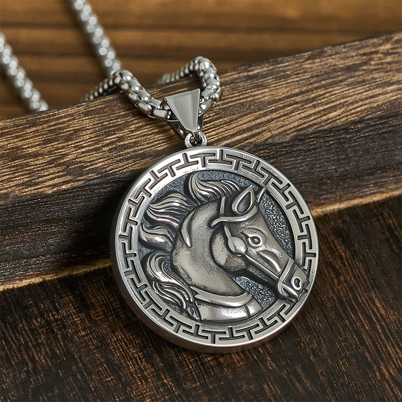Buddha Stones ​​Jahr des Pferdes Titanstahl Waage-Halskette Anhänger - Titanstahl-Pferd - image 0