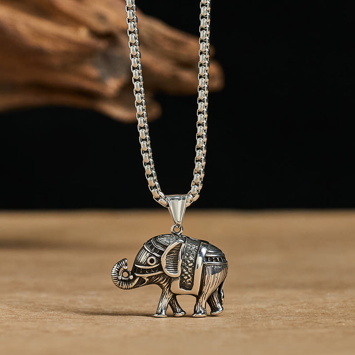 Buddha Stones, Titanstahl, Elefanten-Halskette mit Anhänger - Silberner Elefant aus Titanstahl - image 0